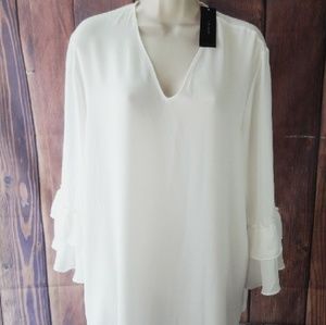 Tahari Womens Elegant  White  ruffles Long Sleeves